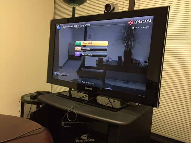 A polycom video conferences unit at Lake-Cook Reporting
