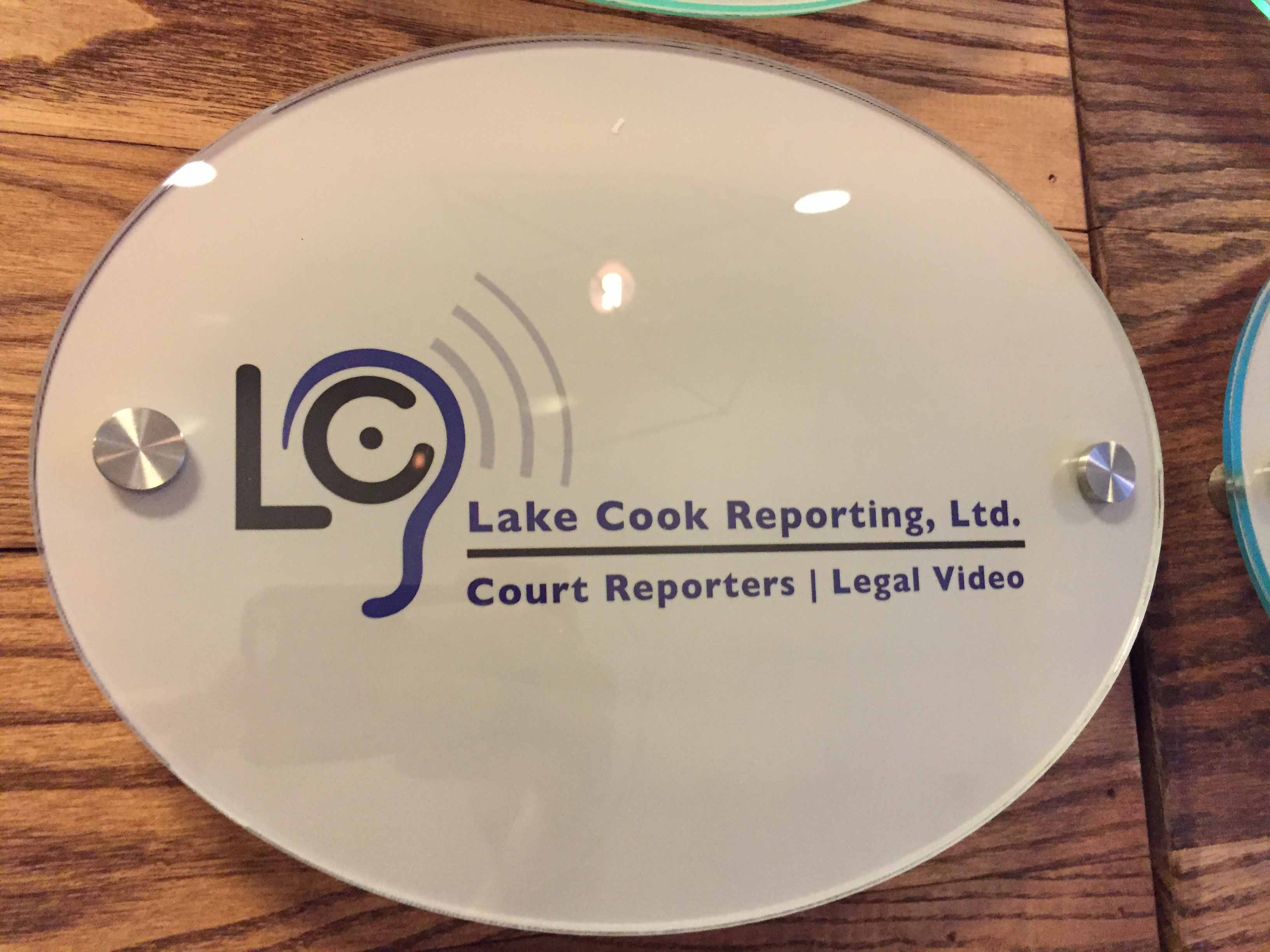 Lake Cook Reporting's Chicago Loop office sign.