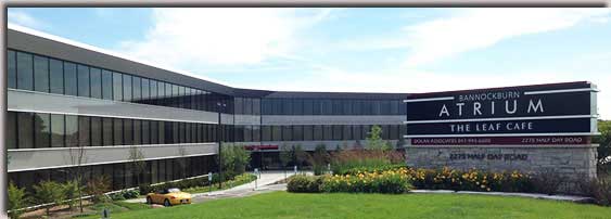 Lake Cook Reporting's headquarters at the Bannockburn Atrium, where we host depositions and court reporters.