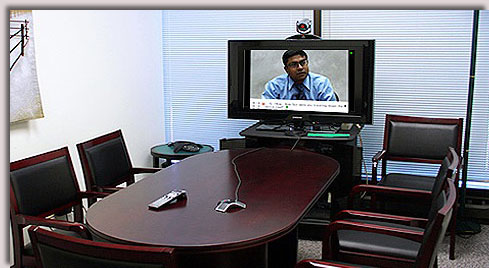 Video conference system utilized at Lake Cook Reporting in Bannockburn, IL.